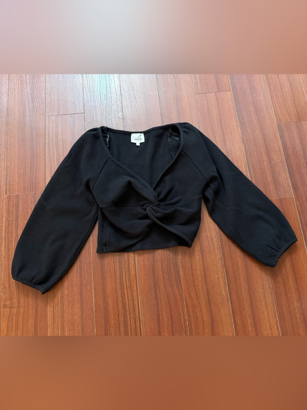 Black Twist-Front Long Sleeve Top